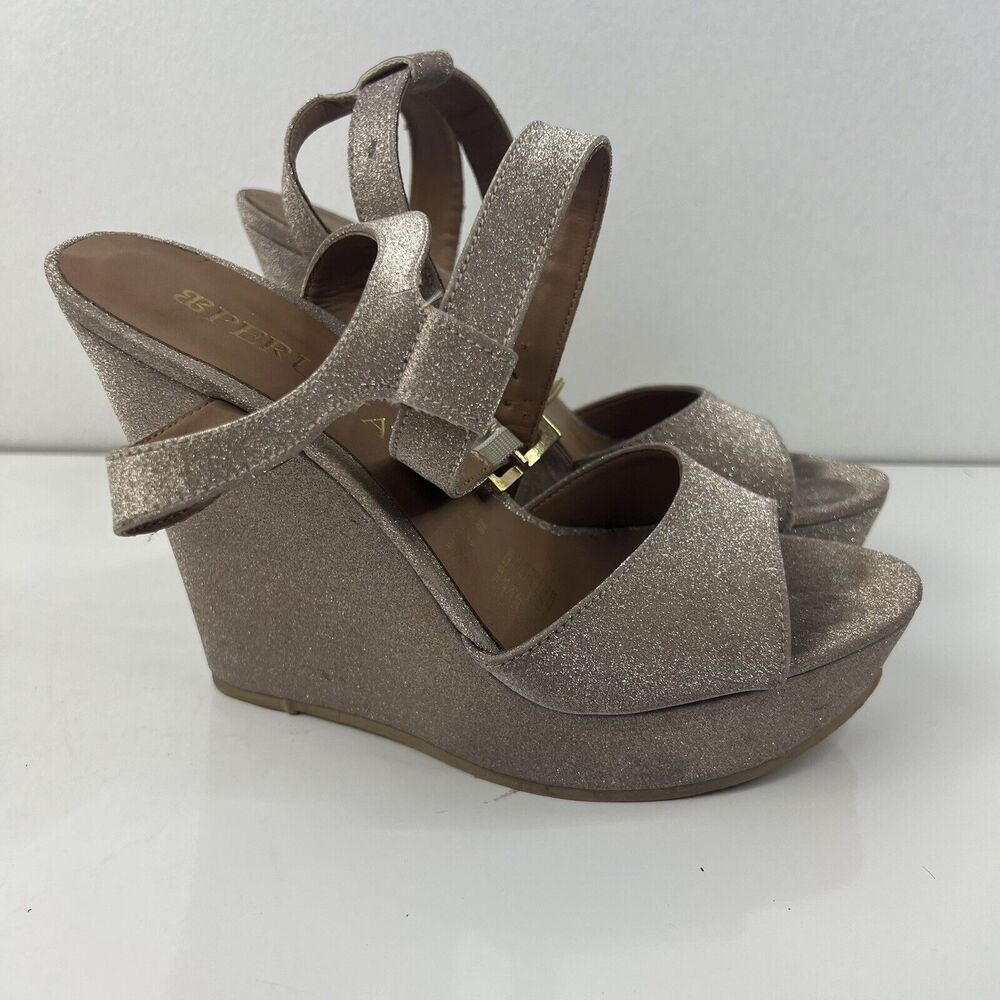 Perugia Platform Heels With Ankle Strap Sparkling Glitter Design US Size 8